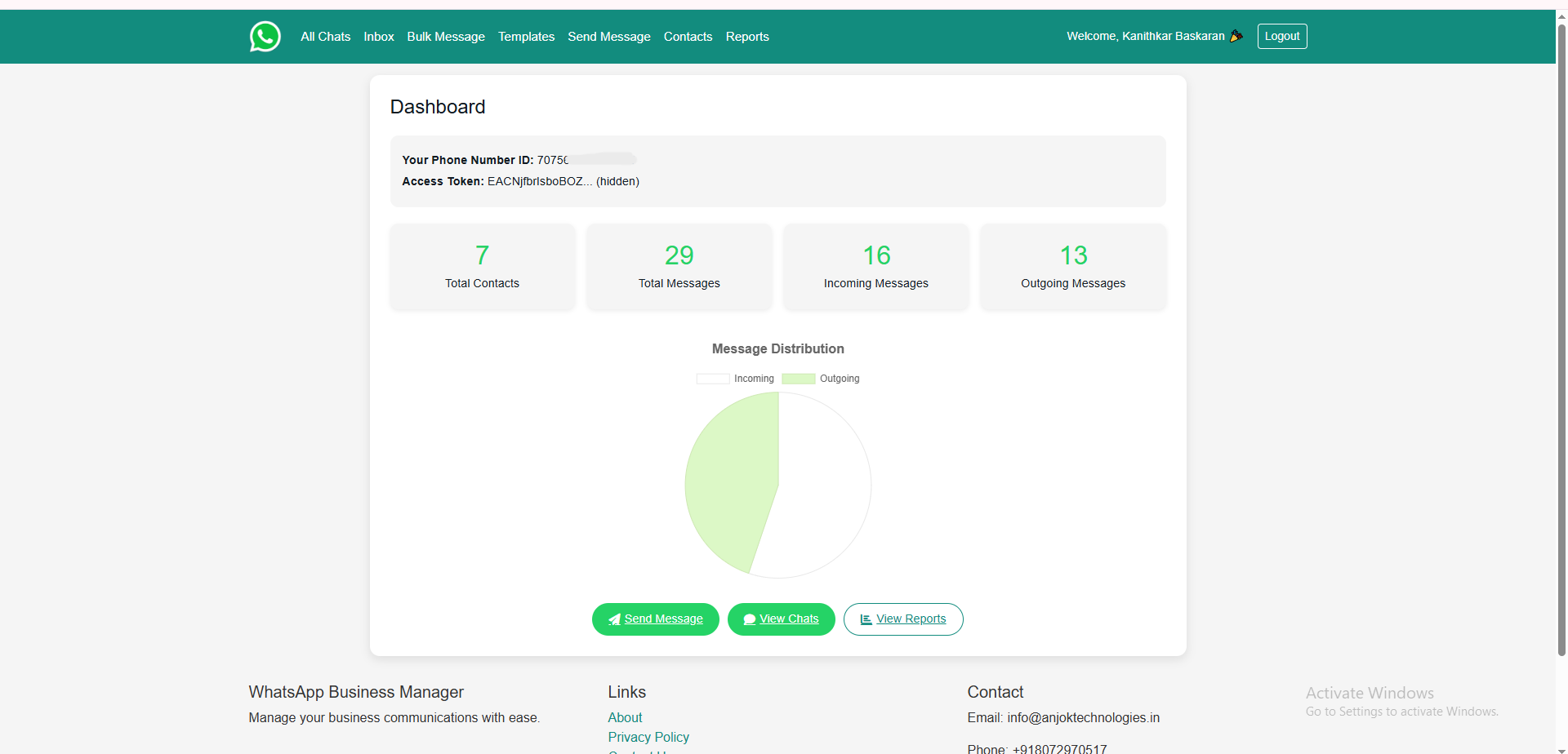 WhatsApp API Dashboard Preview